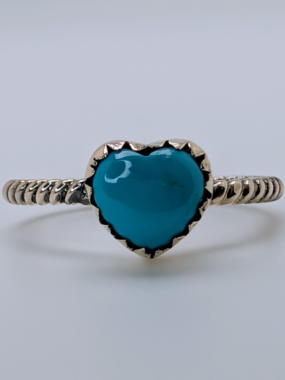 Kingman Turquoise Heart S925 Sterling Silver Ring Size 10 1/4